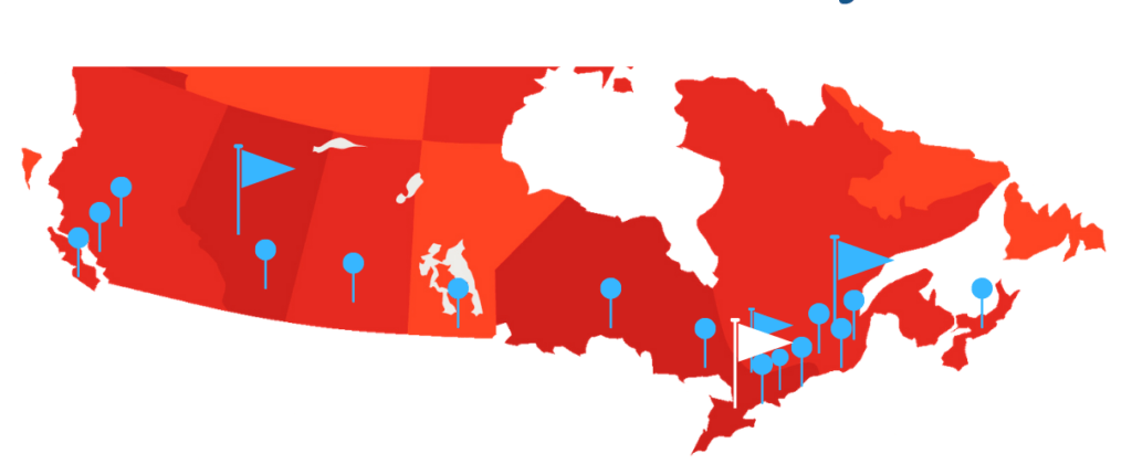 21 emplacements à travers le Canada pour desservir tous les recoins du pays